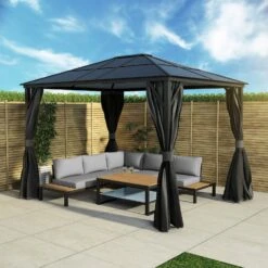 Fortrose 3x4m Black Metal Garden Gazebo With Grey Roof And Sides -Hot Tubs Sales Shop FTR060 9 Supersize