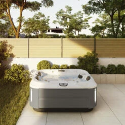 Jacuzzi® J315IP™ - 3 Person Hot Tub With 1 Lounger -Hot Tubs Sales Shop JHT J315 Lifestyle BrushedGray 2000x1414 b7aeec0c 46a2 488f a3fe 72a890edd317square