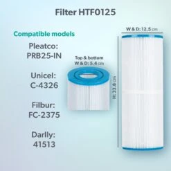 HTF0125 25sq Ft Hot Tub Filter - Arctic, Coyote Etc 16 HTF0125 25sq Ft Hot Tub Filter - Arctic, Coyote Etc -Hot Tubs Sales Shop Model compatibility dims HTF0125