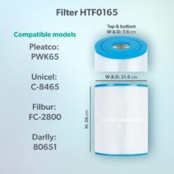 HTF0165 65sq Ft Hot Tub Filter - Hot Spring -Hot Tubs Sales Shop Model compatibility dims HTF0165