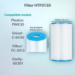 HTF0130 30sq Ft Hot Tub Filter - Hot Springs -Hot Tubs Sales Shop Model compatibility dims HTF130