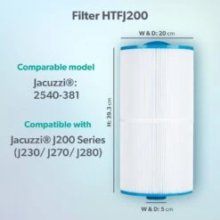 Jacuzzi® J230/J270/J280™ 2008-2012 95sq Ft Hot Tub Filter - 2540-381 -Hot Tubs Sales Shop Model compatibility dims HTFJ200