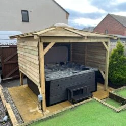 Brentano Wooden Hot Tub Gazebo With Tinted Dome Roof -Hot Tubs Sales Shop OnyxTubwithBrentanoGazebo LancasterSquare