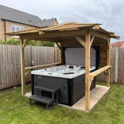 Brentano Wooden Hot Tub Gazebo With Tinted Dome Roof -Hot Tubs Sales Shop OutdoorTopazPLATGREYwithBrentano2xbars1xside Linwood3Square 60580e6c 3cee 4b1f 93e4 bc3525b47b8d