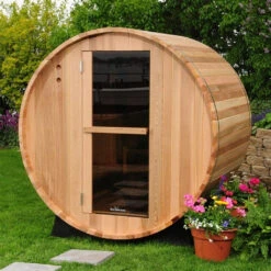 Deluxe 185 - 4 To 5 Person Indoor/Outdoor Barrel Sauna -Hot Tubs Sales Shop barrel sauna flowers